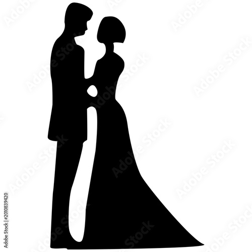 Canvastavla Wedding Couple Silhouette Bride Groom Romantic Black Vector Graphic for Marriage