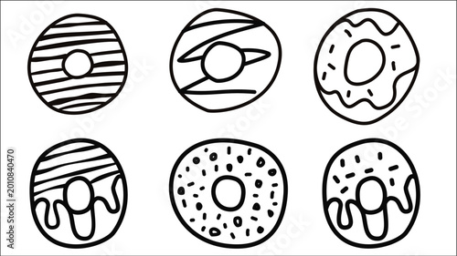 Minimalist donut illustration with a clean outline style, featuring a ring-shaped sweet pastry with glaze, presented as a simple black line graphic on a white background.
