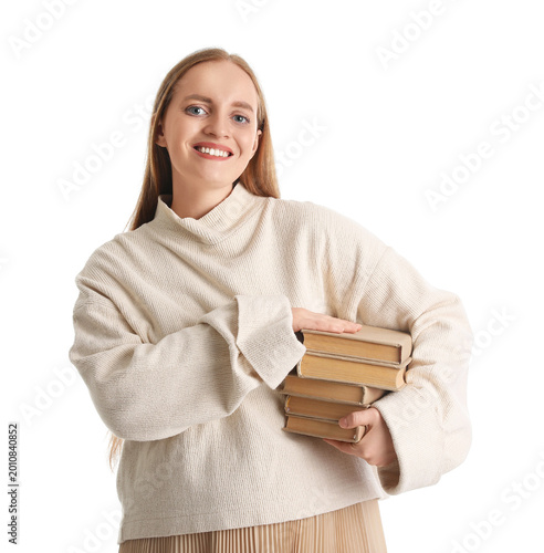 Young woman with books on w...