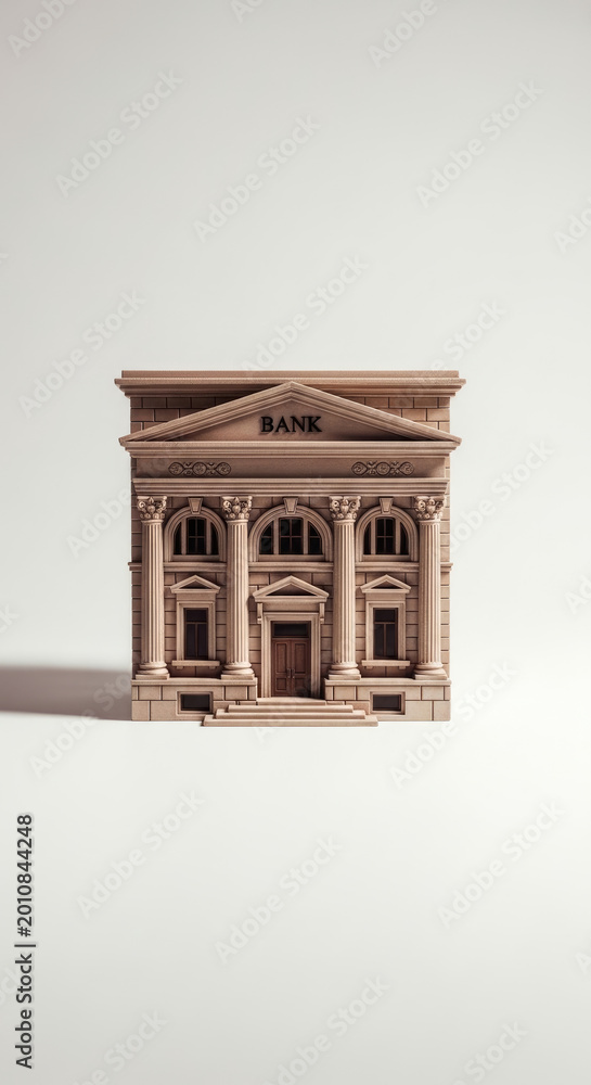 Fototapeta premium Miniature bank building on transparent background financial institution representation