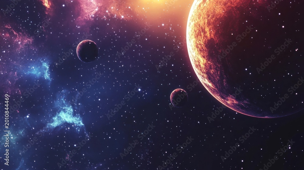 Obraz premium Cosmic scene of planets and nebula with a vibrant universe background