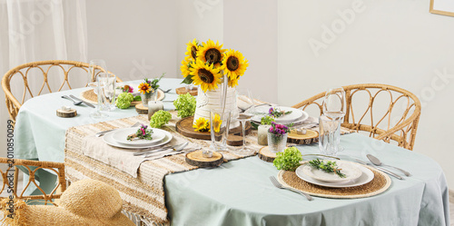 Served dining table with be...
