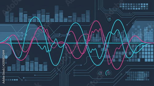 Fotografie Colorful waves on a graph.