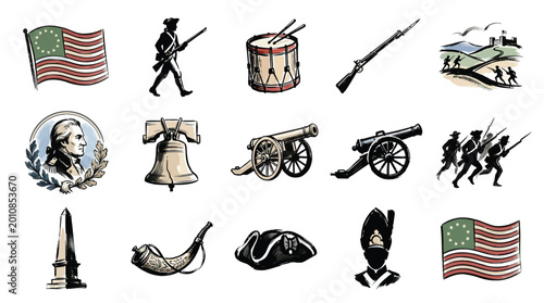 Tableau sur toile Collection of American Revolutionary War Icons and Symbols.