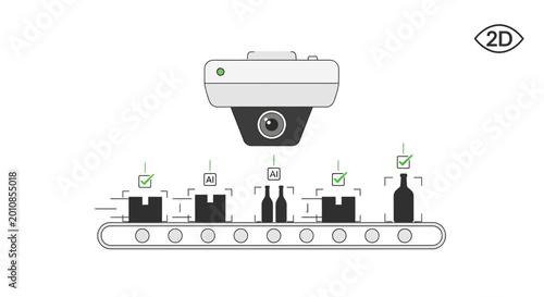 AI camera performing quality control inspection on factory conveyor belt