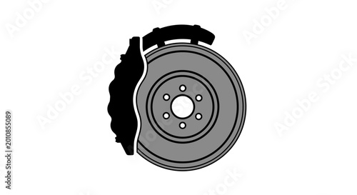 Foto Automotive brake disc rotor and caliper icon on white background