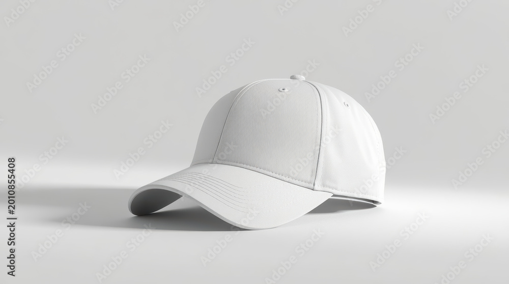 Fototapeta premium White baseball cap mockup on smooth fabric surface with soft diffused lighting
