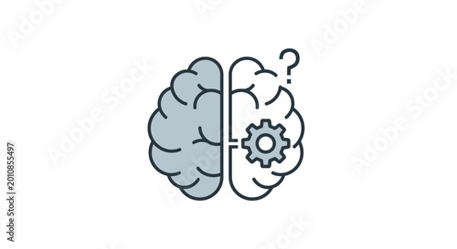 Fotografie Brain with gear and question.
