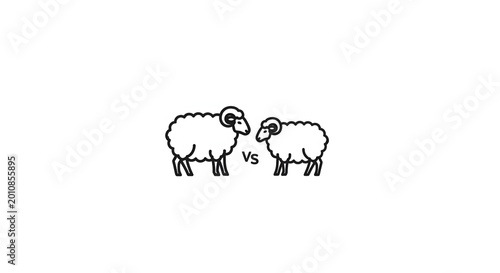 Sheep versus sheep line art illustration