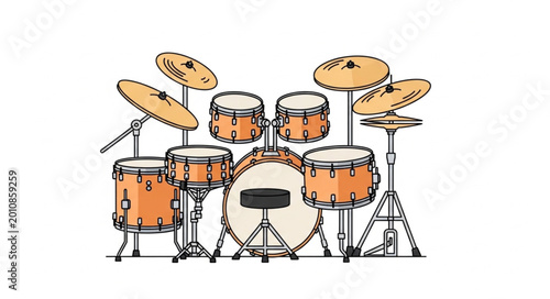Bild auf Leinwand Close-up of a Modern Drum Set with Cymbals and Sticks.