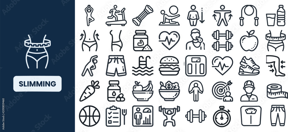 © Pixel_Forge - Slimming line icon set for fitness nutrition and wellness apps
