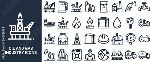 Fotografía Oil and Gas Industry outline icon set