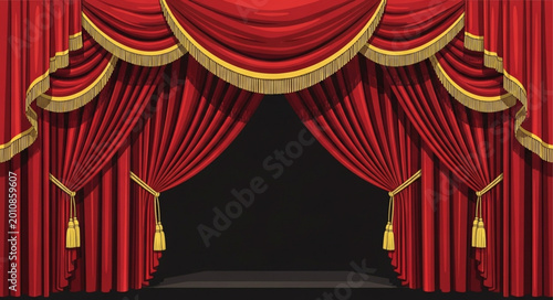 Elegant Red Theater Curtains with Gold Trim and Tassels.