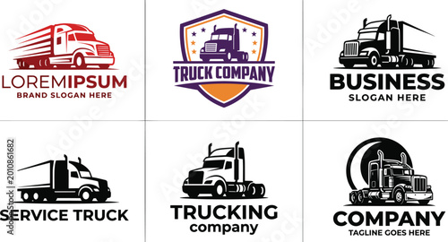Fotografía Truck company logo set with transport delivery vehicle icons and logistics brand