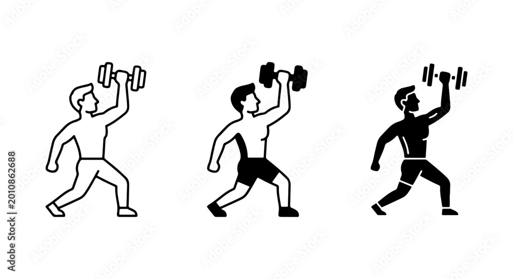 Fototapeta premium Weightlifter Silhouettes Black And White Icon Pack