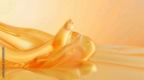 Abstract Golden Fluid Waves with Elegant Curves and Reflections