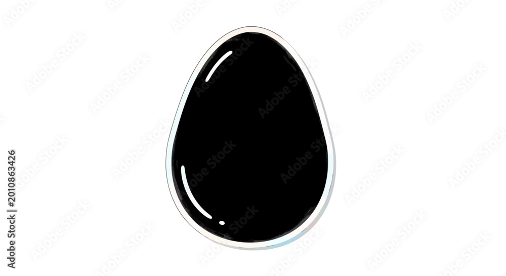Fototapeta premium Glossy Black Egg Shape with White Outline on White Background