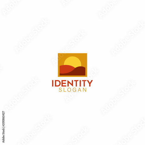 Professional Sunset Landscape Square Logo, Minimalist Rolling Hills Identity, Modern Nature Branding Symbol. Sunset Monogram Idea. 
