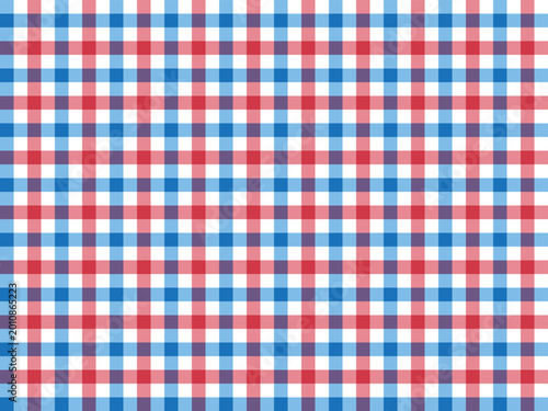 Red and blue gingham check pattern vector background. Seamless fabric style texture.