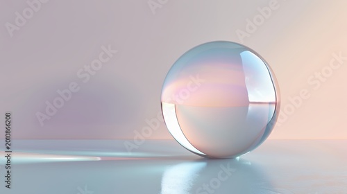Reflective Metallic Sphere on Pastel Gradient Background with Mirror Reflection