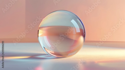 Abstract Glass Sphere with Liquid Inside Reflecting Warm and Cool Light