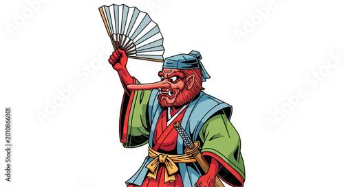 Obraz na płótnie Tengu Character Holding a Fan
