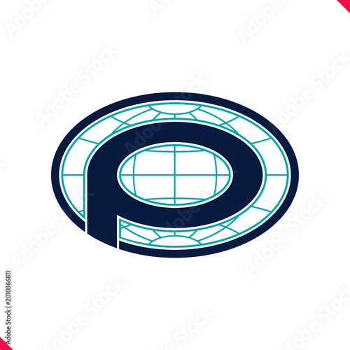 Professional oval shape initial logo concept letter P with blue globe grid line background. idea and inspiration for branding, company and corporation name initial. personal and commercial purpose.