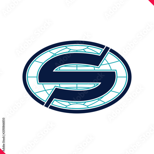 Professional oval shape initial logo concept letter S with blue globe grid line background. idea and inspiration for branding, company and corporation name initial. personal and commercial purpose.