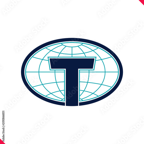 Professional oval shape initial logo concept letter T with blue globe grid line background. idea and inspiration for branding, company and corporation name initial. personal and commercial purpose.