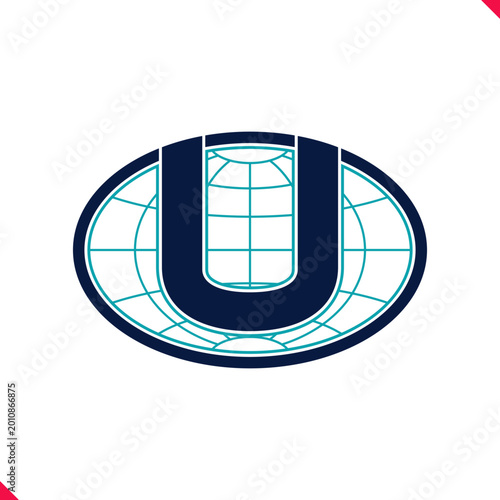 Professional oval shape initial logo concept letter U with blue globe grid line background. idea and inspiration for branding, company and corporation name initial. personal and commercial purpose.