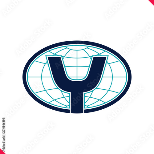 Professional oval shape initial logo concept letter Y with blue globe grid line background. idea and inspiration for branding, company and corporation name initial. personal and commercial purpose.