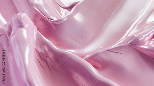 Abstract glossy pink fluid waves background. Luxurious rose liquid texture with soft folds and highlights, elegant design.