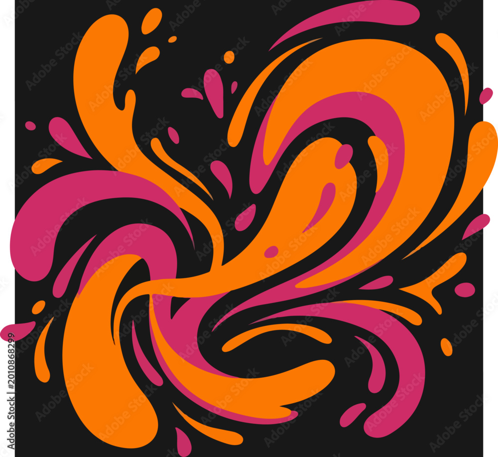 Fototapeta premium Abstract liquid splash illustration in vibrant orange and pink colors.