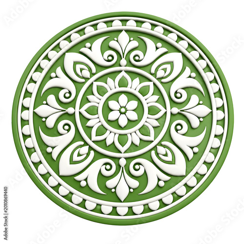 Intricate Green And White Mandala Design With Floral Motifs Perfect For Traditional Indian Celebrations Like Hariyali Teej