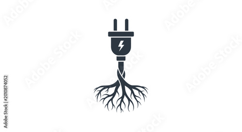 Foto Electrical plug with tree roots symbolizing sustainable green energy