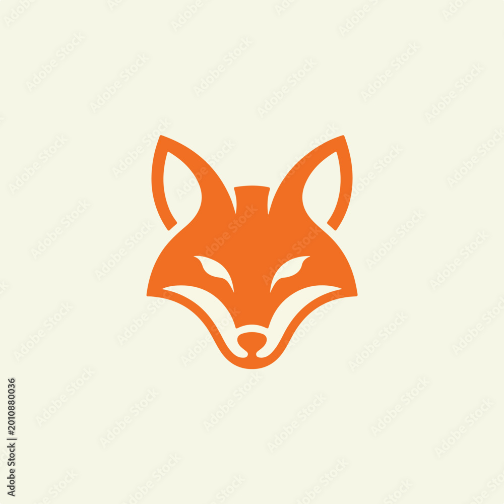 Obraz premium Minimalist geometric orange fox head logo icon.