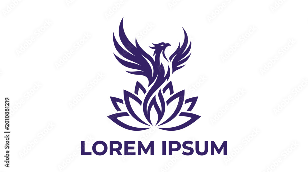 Fototapeta premium Elegant Phoenix Rising Above Lotus Flower Logo Design.