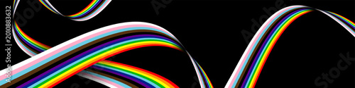 Canvastavla LGBTQ+ Progress Pride rainbow waves on black background wide banner