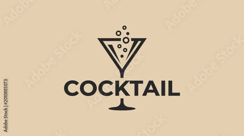 Minimalist Cocktail Glass Logo Design with Bubbles.