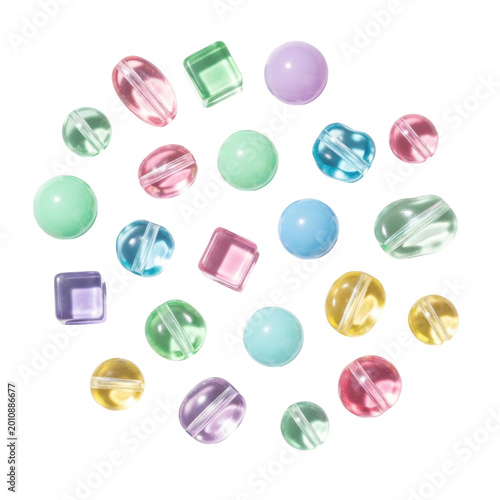 Assorted Colorful Pastel Beads in Various Shapes for Jewelry Making and DIY Crafts Isolated on White Background