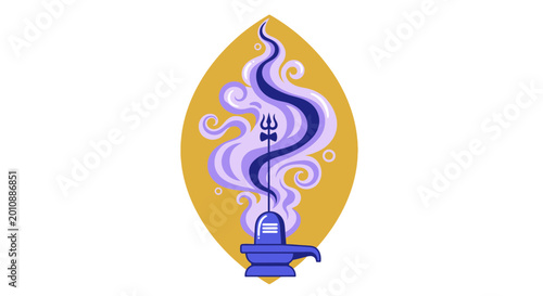 Bild auf Leinwand Shiva Lingam with Trishul and Smoke, Hindu Deity Symbol, Meditation, Spiritualit