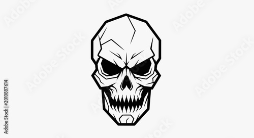 Photos Stylized Geometric Skull Illustration, Menacing Face, Black and White