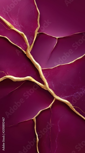 Abstract purple marble texture with elegant gold kintsugi veins
