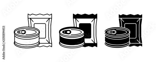 Canned Food and Packaged Goods Icons, Food Storage and Preservation Vector Set