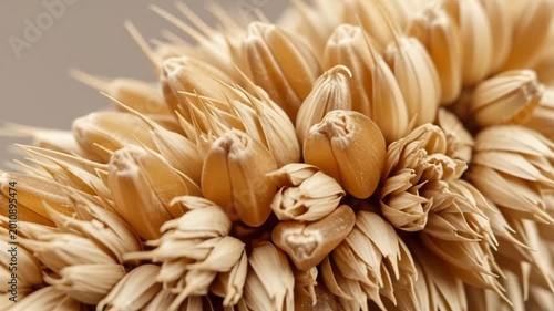 Dry wheat flower head closeup view.