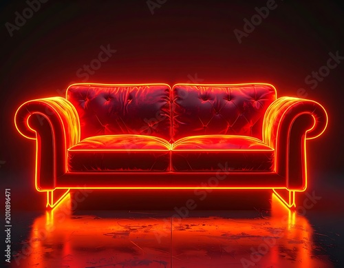 Neon Lit Modern Red Couch Furniture.