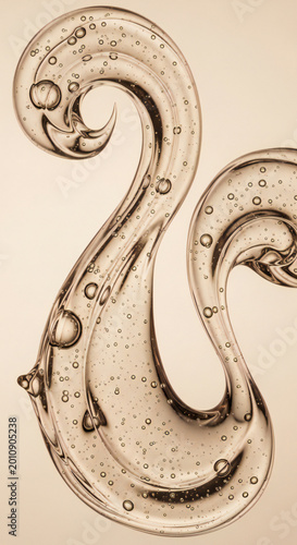 Abstract Clear Gel Swirls with Bubbles, Soft Beige Background
