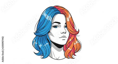 Photos Woman with two-toned hair blue and orange split color.