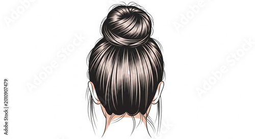 Fotografía Womans dark hair styled in a neat top knot bun.