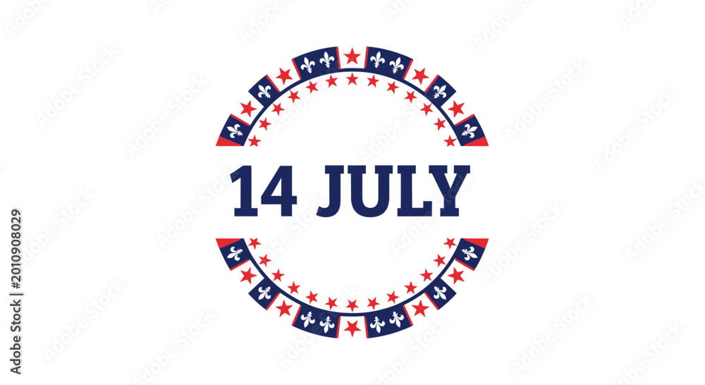 Obraz premium 14 July Text with American Flag Border - Independence Day Celebration Graphic
